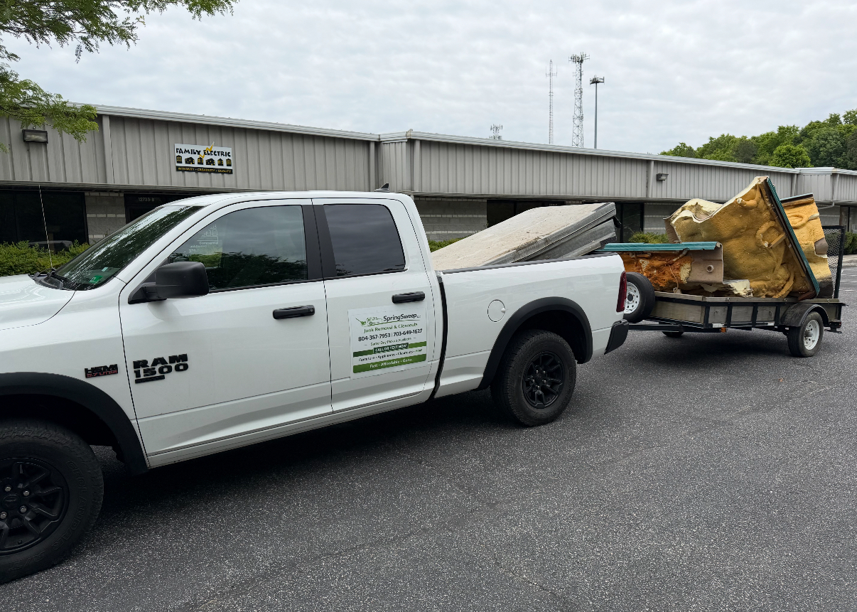 Spring Sweep LLC truck and trailer loaded and ready to haul